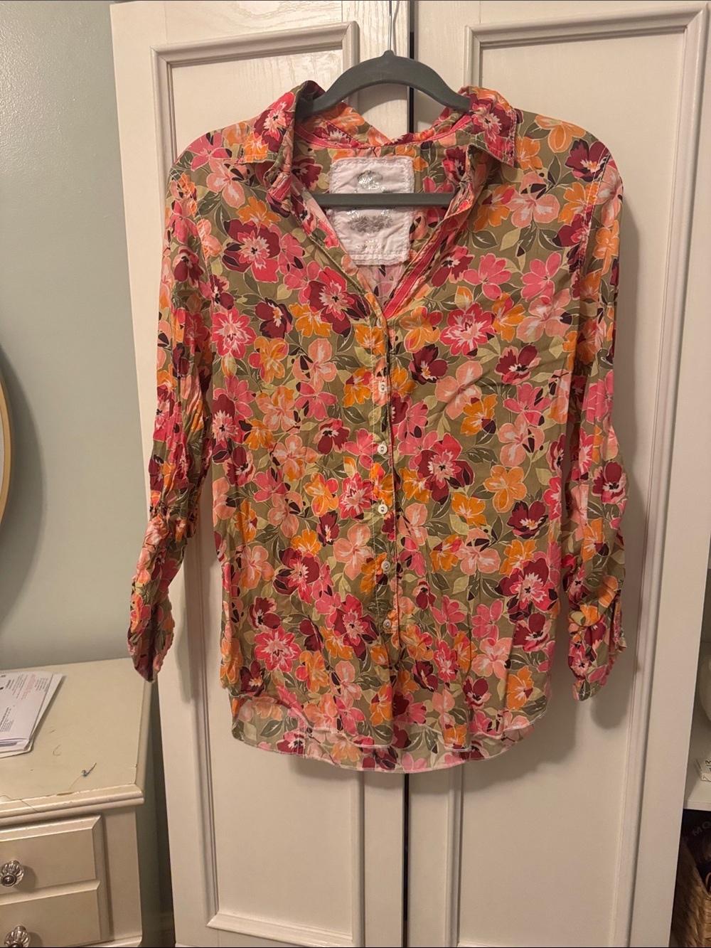 Women’s Floral Button-Down Shirt in Pink & Orange